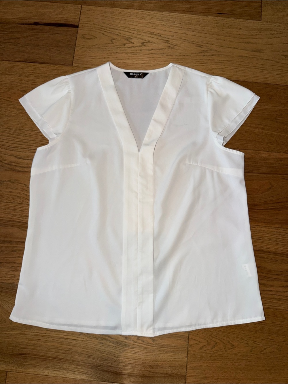 Allegra K White V-Neck Short Sleeve Blouse